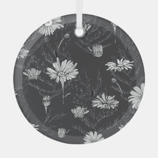 Kamille Zwarte Pen: Bloemenschets. Glas Ornament