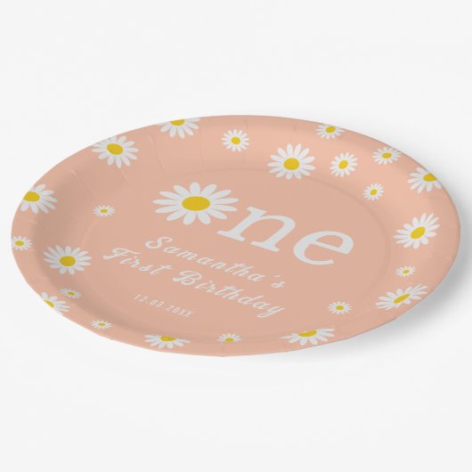 Kamillebloem koraal Waterverf eerste verjaardag Papieren Bordje (Gekanteld)