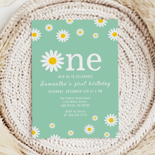 Kamillebloem Waterverf groen eerste verjaardag Kaart