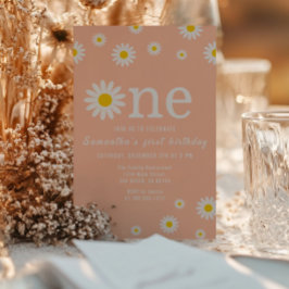 Kamillebloem Wildflower Coral eerste verjaardag Kaart