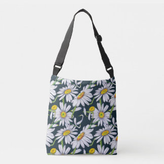 Kamillebloemen: donkerblauwe Waterverf. Crossbody Tas