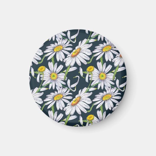 Kamillebloemen: donkerblauwe Waterverf. Magneet (Voorkant)