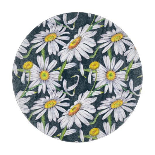 Kamillebloemen: donkerblauwe Waterverf. Snijplank (Voorkant)