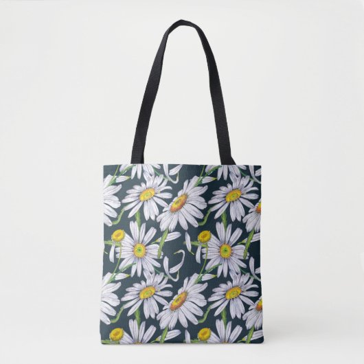 Kamillebloemen: donkerblauwe Waterverf. Tote Bag (Voorkant)