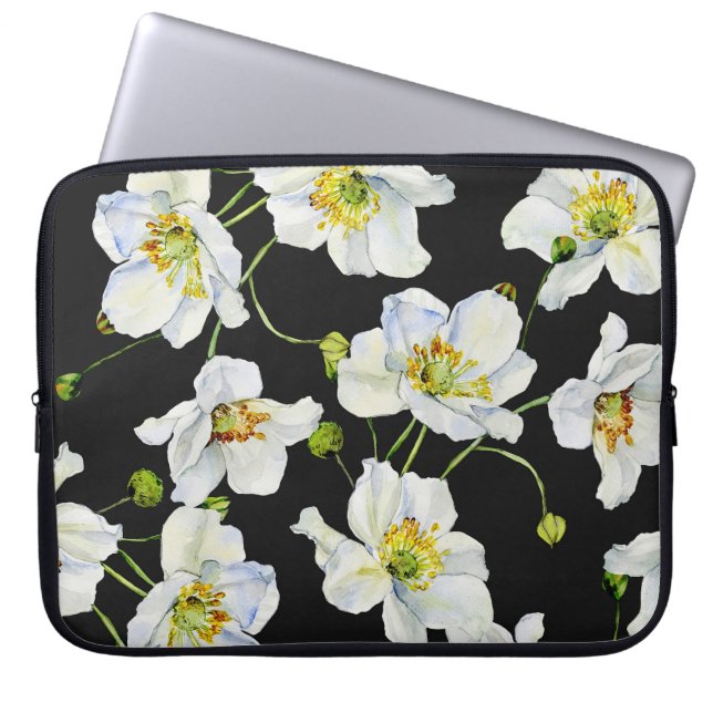 Kamillebloemen: Waterverf illustratiepatroon Laptop Sleeve (Voorkant)
