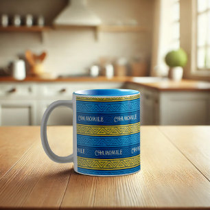 Kamillethee Levendig Geel & Blauw Keltische Strepe Tweekleurige Koffiemok