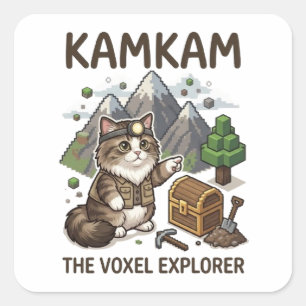 KAMKAM De Voxel Verkenner Grappige Gamer Kat Pixel Vierkante Sticker