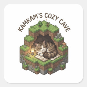 KAMKAM's Gezellige Grot Slaande Voxel Kat Kunst Vierkante Sticker