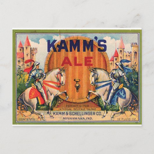Kamm's Ale Mishawaka Indiana Castles Knachten Labe Briefkaart (Voorkant)