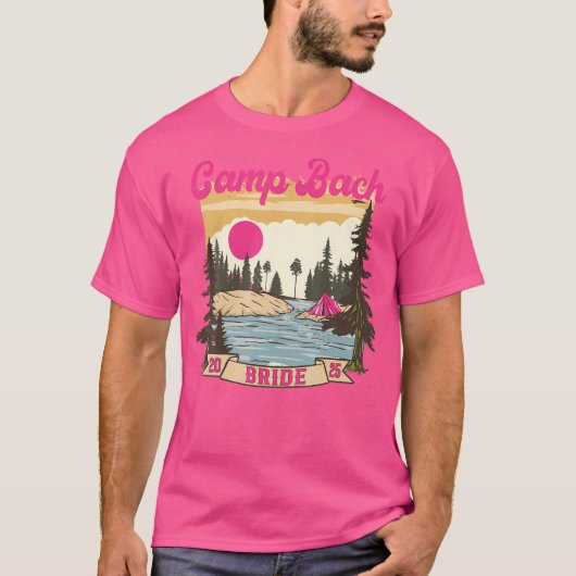 Kamp Bach Bruid Bruidsmeisje Retro Camping Vrijgez T-shirt (Voorkant)