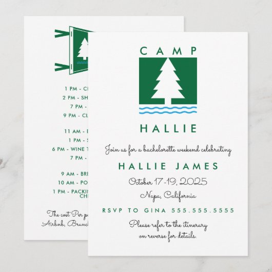 Kamp Bachelorette Bach Weekendschema & Kaart (Voorkant / Achterkant)