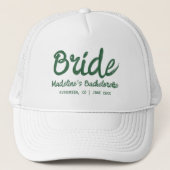 Kamp Bachelorette Bruid Hand Schrijven Groen Trucker Pet (Voorkant)