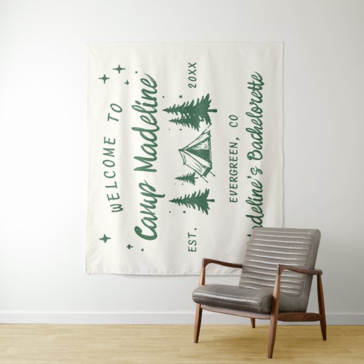 Kamp Bachelorette Camping Achtergrond Hand geteken Wandkleed (In situ)