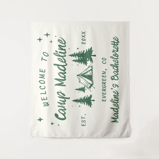 Kamp Bachelorette Camping Achtergrond Hand geteken Wandkleed (Voorkant)