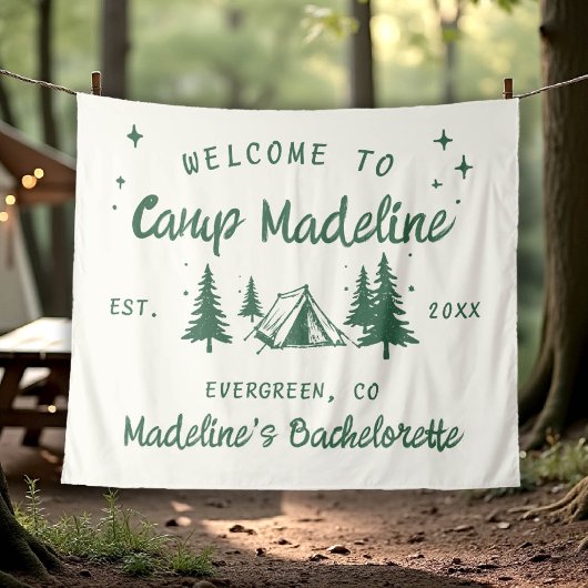 Kamp Bachelorette Camping Achtergrond Hand geteken Wandkleed