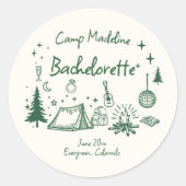 Kamp Bachelorette Camping Hand getekend Schrijven  Ronde Sticker (Voorkant)