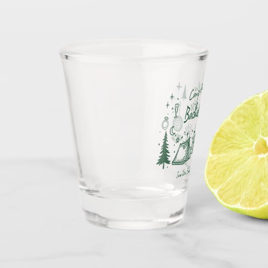 Kamp Bachelorette Camping Hand getekend Schrijven  Shot Glas (Links)