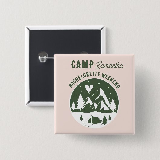 Kamp Bachelorette Feest Camping Bach Weekend Roze Vierkante Button 5,1 Cm (Voorkant /achterkant)