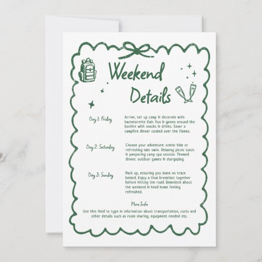 Kamp Bachelorette Green Bow Camping Route Kaart (Achterkant)