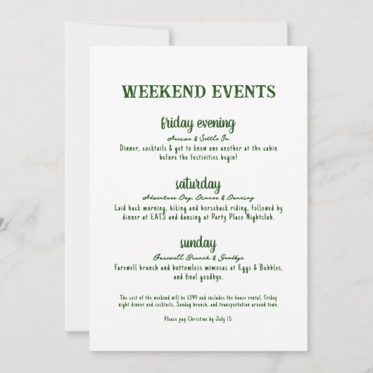 Kamp Bachelorette Party Meisjes Weekend Kaart (Achterkant)