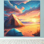 Kamp bij zonsopgang canvas afdruk (Insitu (Houten vloer))