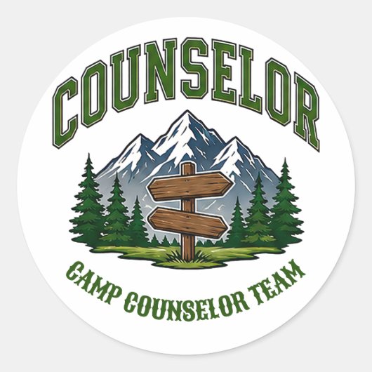 🌲 Kamp Counselor Team Typografie 👕 Ronde Sticker (Voorkant)