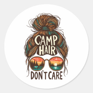 Kamp Haar Niet Verzorgen Rommelige Knot Grappige C Ronde Sticker