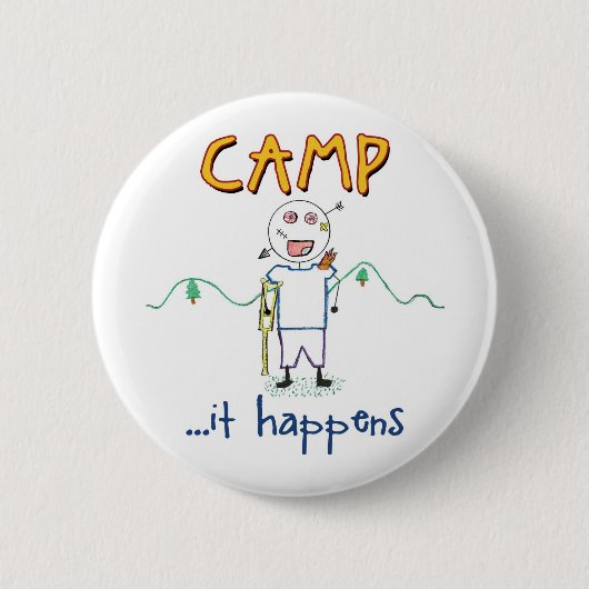 Kamp Happens - Grappige kinderzomer Kamp tekening Ronde Button 5,7 Cm (Voorkant)