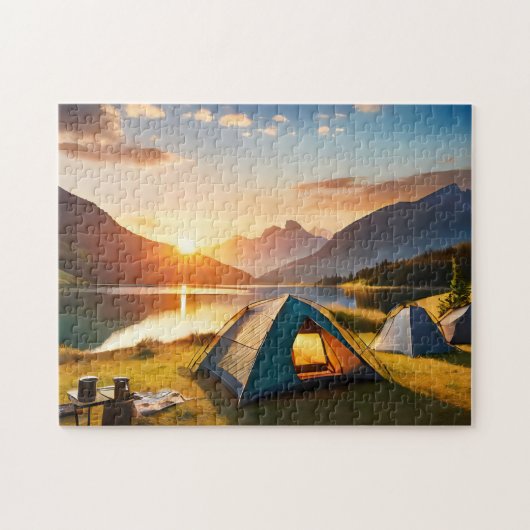 Kamp Kunst Zonsondergang Camping Foto Puzzels Inte (Horizontaal)