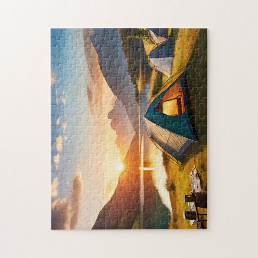 Kamp Kunst Zonsondergang Camping Foto Puzzels Inte (Verticaal)