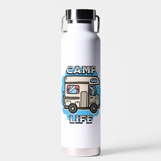 Kamp Leven | Retro Camper gepersonaliseerd Waterfles (Voorkant)
