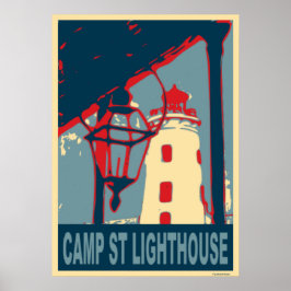 Kamp St vuurtoren in Blauw en Rood. Poster