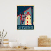Kamp St vuurtoren in Blauw en Rood. Poster (Keuken)