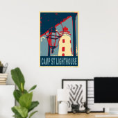 Kamp St vuurtoren in Blauw en Rood. Poster (Thuiskantoor)