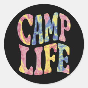 Kamp Zomer Meisjes Kampeerleven Tie-Die Retro Ronde Sticker