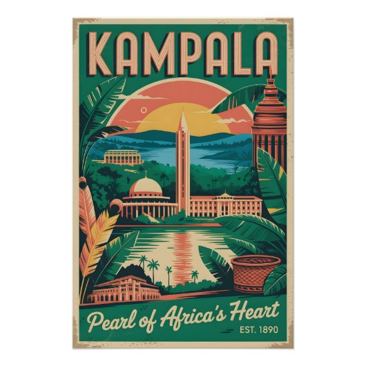 Kampala Oeganda Retro Reisposter Kunst Perfect Poster (Voorkant)