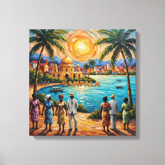 Kampala Oeganda Waterfront Gouden Zonsondergang Ca Canvas Afdruk (Voorkant)