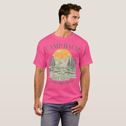 Kampeer Bach Bruid Squad Retro Camping Vrijgezelle T-shirt (Voorkant volledig)