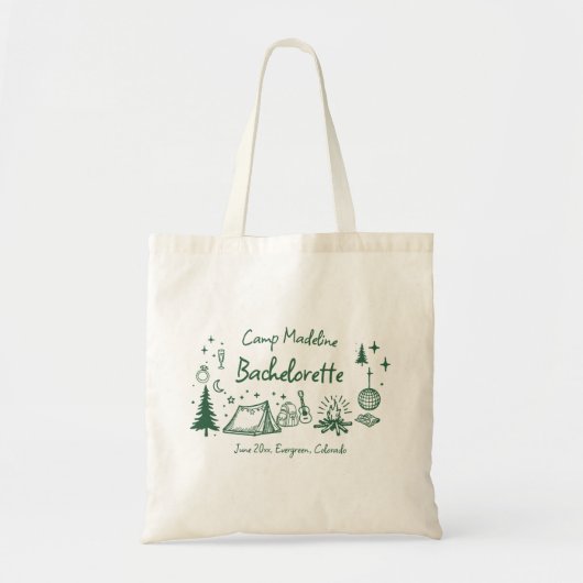 Kampeer Bachelorette Camping Handgetekende Schrift Tote Bag (Voorkant)