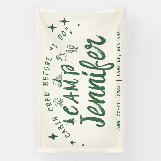 Kampeer Bachelorette Hut Crew Ik Doe Groen Handget Spandoek (Verticaal)