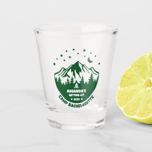 Kampeer Bruidsmeisje Groen Shot Glas (Voorkant)