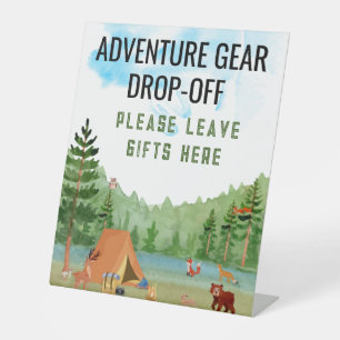 Kampeer Camping Avontuur Bos Dieren Baby Shower Reclamebord Met Voetstuk