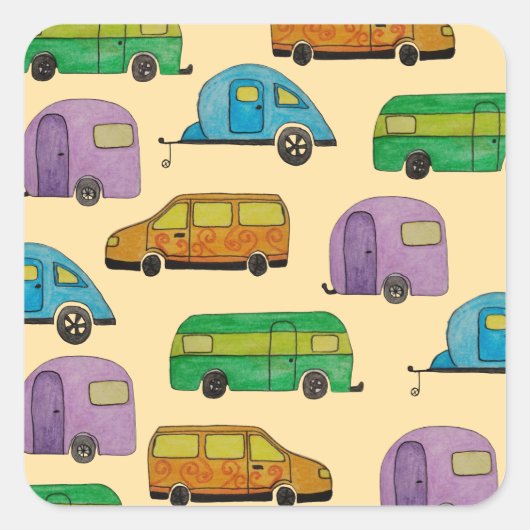 Kampeer caravans vierkante sticker (Voorkant)