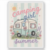 Kampeer Meisje Zomer Trip Sticker (Voorkant)