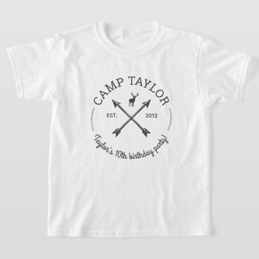 Kampeer Naam Logo Aangepaste Verjaardagsfeestje T-shirt (Laagn)