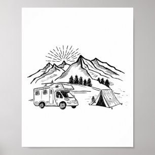 Kampeer T-shirt Tent Avontuur en Kampvuur Berg H Poster