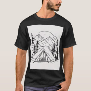 Kampeer Tent Geometrische Lijn Kunst - Minimalisti T-shirt