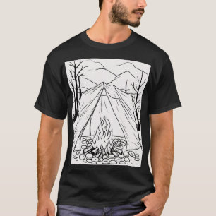 Kampeer Tent Kampvuur Lijn Kunst T-shirt Outdoor A