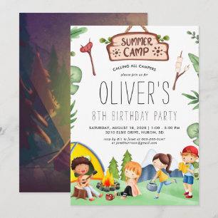 Kampeer Thema Kinder Zomer Kamp Verjaardagsfeest Kaart