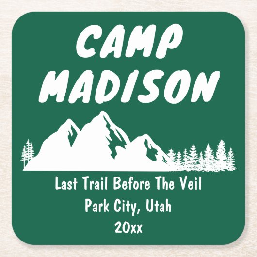 Kampeer vrijgezellenfeest Berg Bruidsborrel Kartonnen Onderzetters (Voorkant)